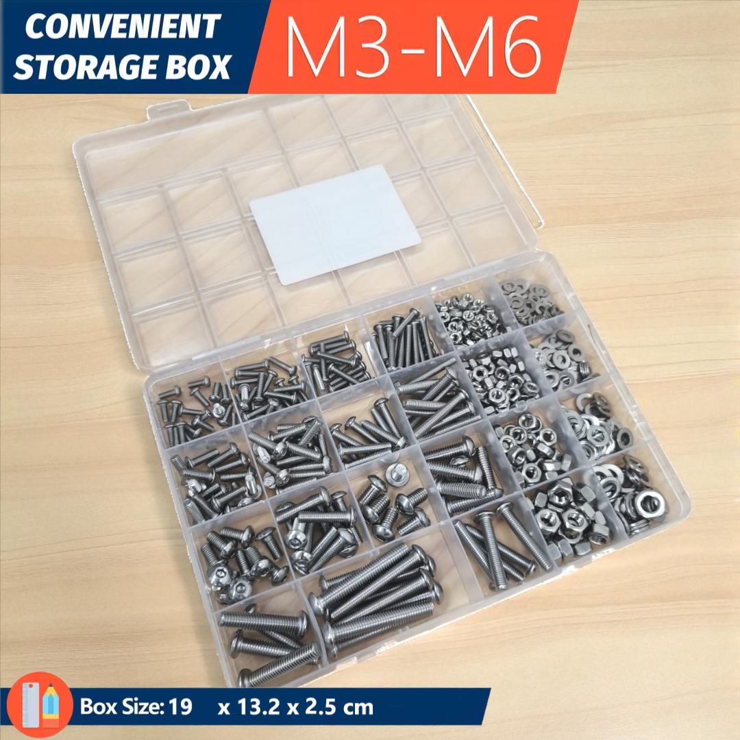 Gambar produk Taffware Baut Set Screw Bolt Nuts Assortment Kit M3 M4 M5 M6 600 PCS - SA6