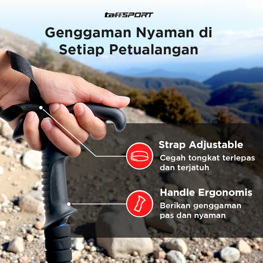 TaffSPORT Tongkat Hiking Telescopic Trekking Pole Aluminium 110cm - X-100 Gambar produk TaffSPORT Tongkat Hiking Telescopic Trekking Pole Aluminium 110cm - X-100