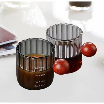 KEMORELA Gelas Takar Kopi Measuring Wooden Round Beads Glass 90ml - KS13 Gambar produk KEMORELA Gelas Takar Kopi Measuring Wooden Round Beads Glass 90ml - KS13