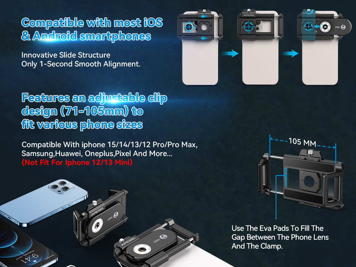 Gambar produk APEXEL Lensa Kamera HP Smartphone Microscope 300X LED with CPL Filter - APL-MS300