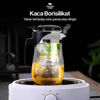 Gambar produk One Two Cups Teko Teh Kaca Saringan Tahan Panas Infuser Teapot 874ml - TP-757