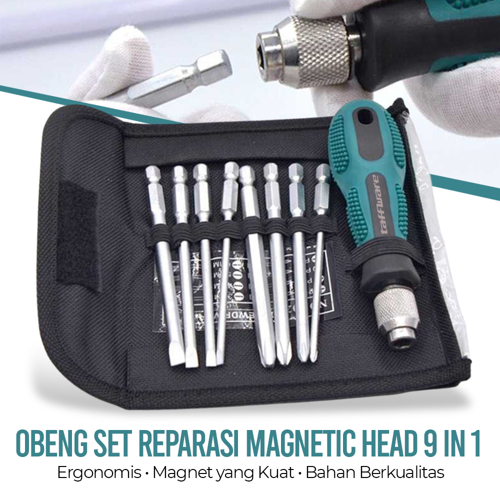 Taffware Obeng Set Reparasi Magnetic Head 9 in 1 - 2026 Gambar produk Taffware Obeng Set Reparasi Magnetic Head 9 in 1 - 2026