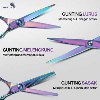 KNIFEZER Set Gunting Grooming Bulu Hewan Peliharaan 4in1 - 62HRC Gambar produk KNIFEZER Set Gunting Grooming Bulu Hewan Peliharaan 4in1 - 62HRC