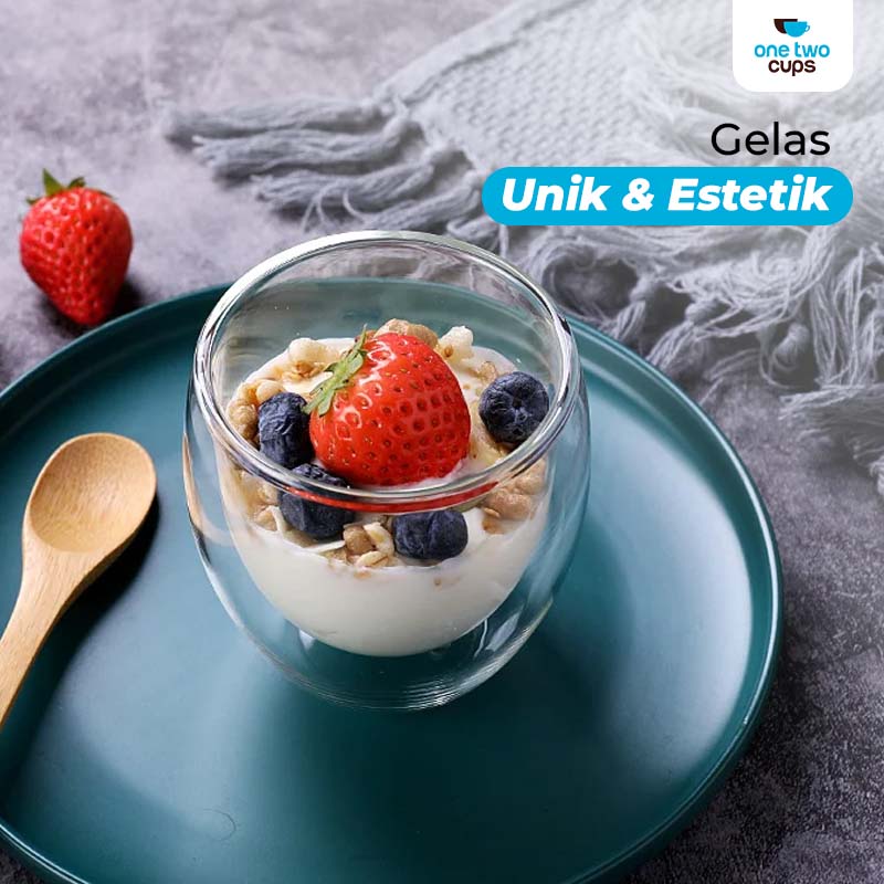 One Two Cups Gelas Kaca Aesthetic Tahan Panas Double Wall Glass 250ml - PLY1704 Gambar produk One Two Cups Gelas Kaca Aesthetic Tahan Panas Double Wall Glass 250ml - PLY1704