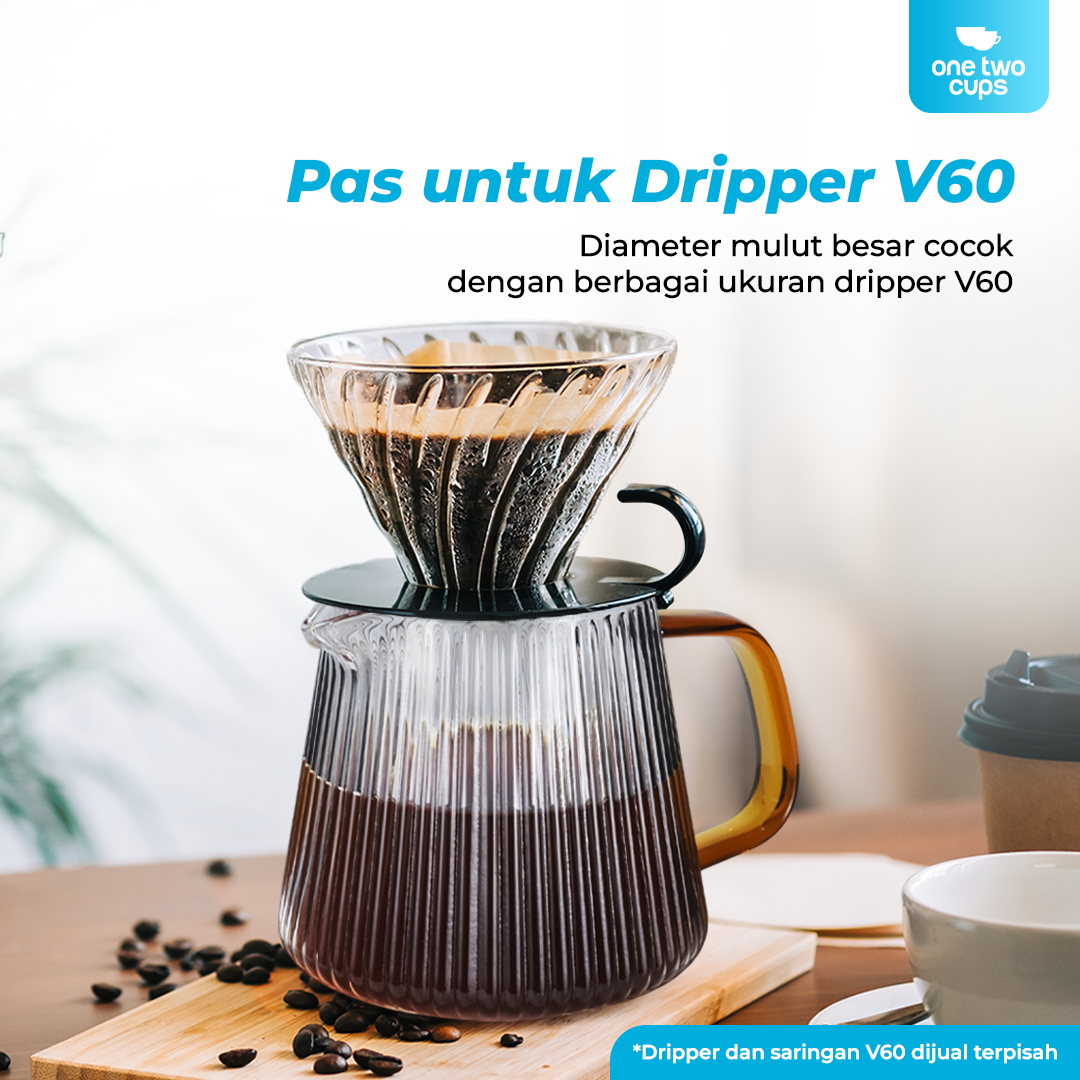 One Two Cups Coffee Server V60 Drip Pour Over Borosilicate Glass 500ml - SPA865 Gambar produk One Two Cups Coffee Server V60 Drip Pour Over Borosilicate Glass 500ml - SPA865