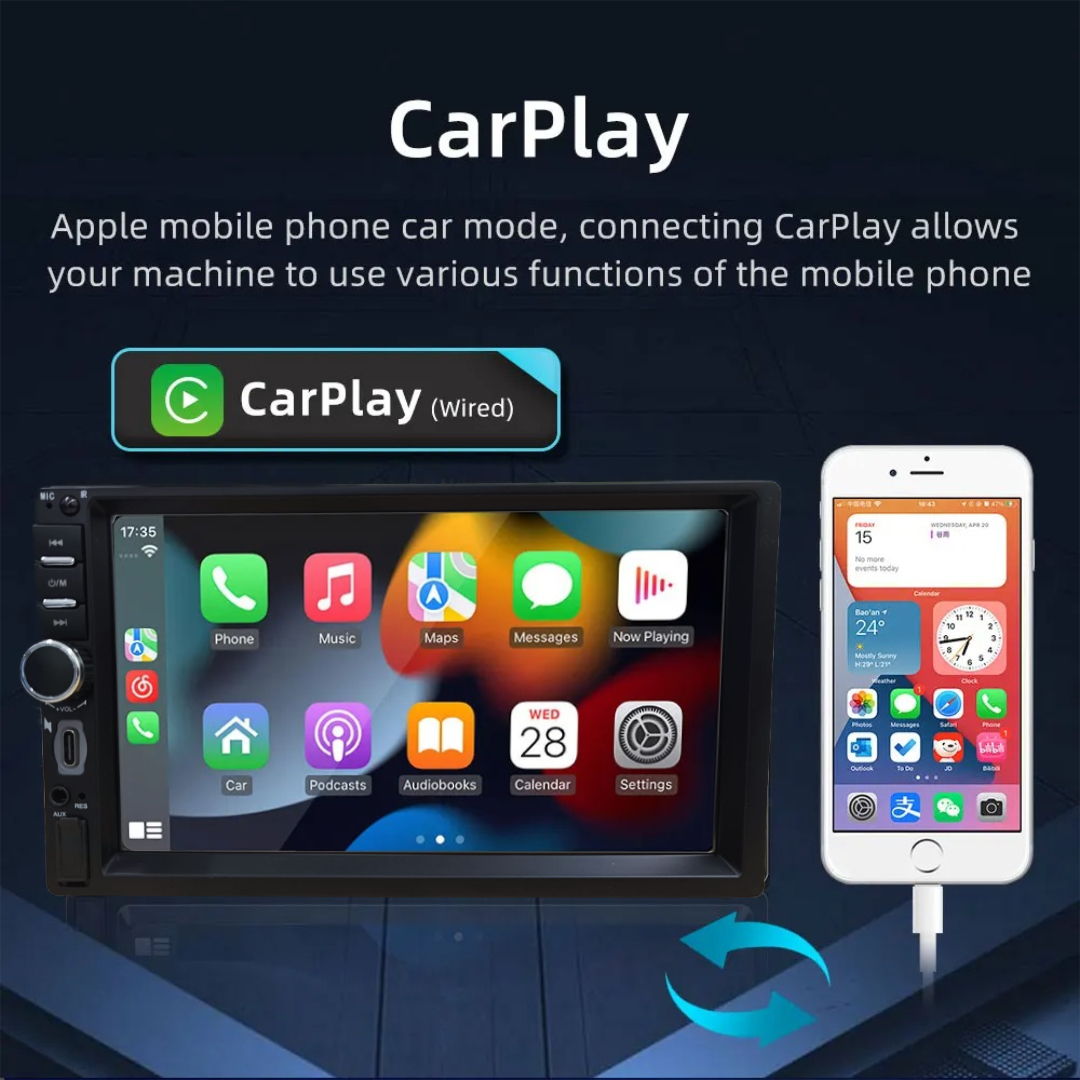 Gambar produk ESGO Head Unit Tape Mobil 2DIN Wired CarPlay Android Auto 7 Inch - F7018C