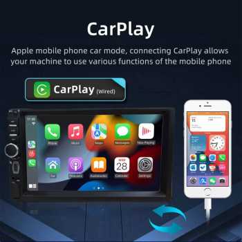 Gambar produk ESGO Head Unit Tape Mobil 2DIN Wired CarPlay Android Auto 7 Inch - F7018C