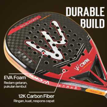 Gambar produk CWIN VULKAN Raket Padel Teardrop 12K Carbon Fiber 3.8cm Thickness 365g - 5025