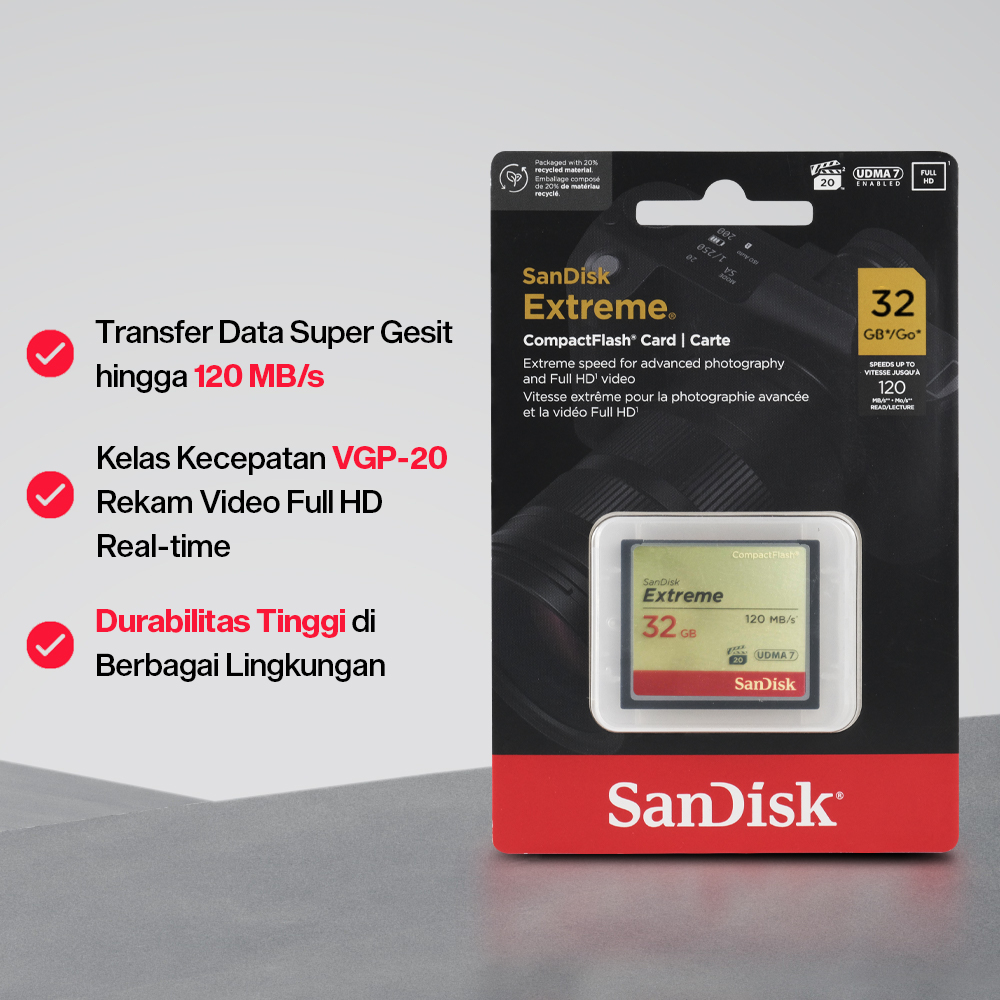 Gambar produk SanDisk Extreme Compact Flash Card VGP-20 120MB/s 32GB - SDCFXSB