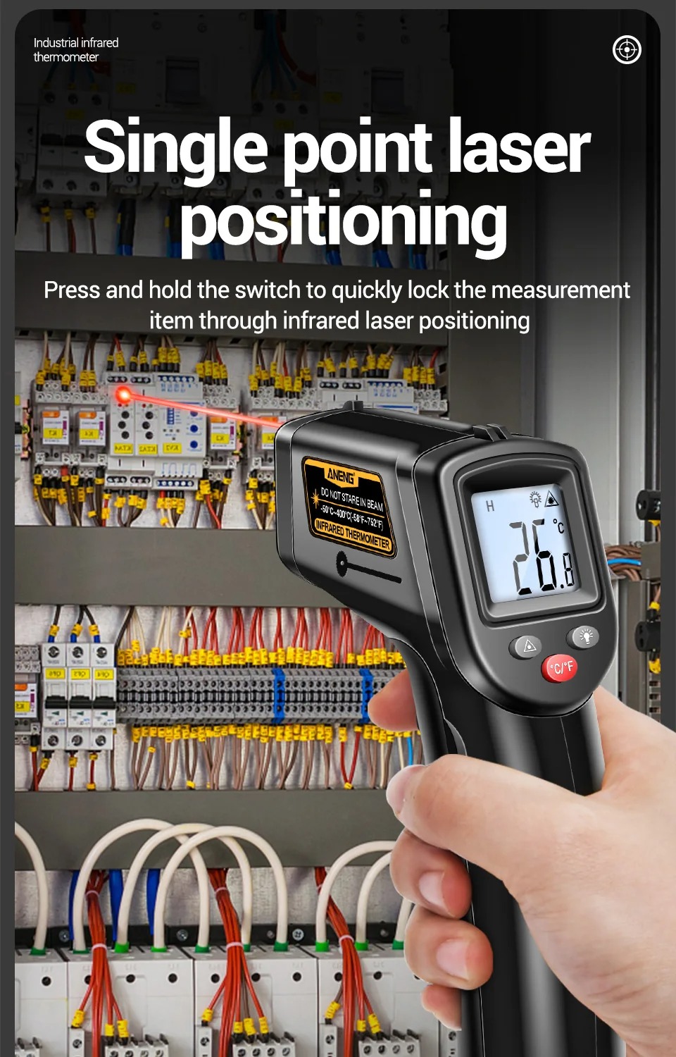 ANENG Termometer Industrial Digital Thermogun Infrared LCD Backlit - TH201 Gambar produk ANENG Termometer Industrial Digital Thermogun Infrared LCD Backlit - TH201