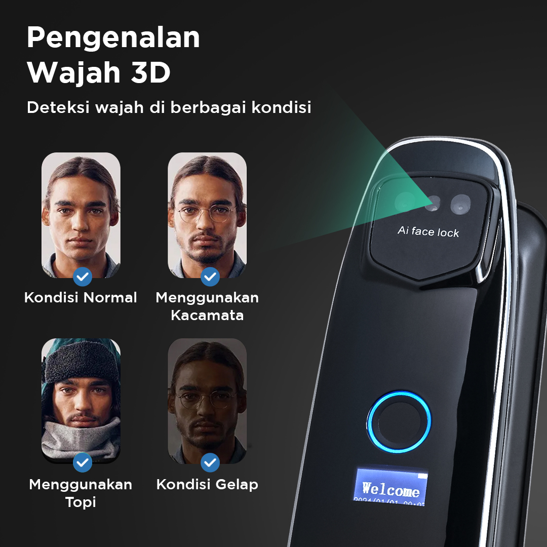 SMARTSTONE Smart Door Lock Fingerprint Face Recognition Tuya App - CS7 Gambar produk SMARTSTONE Smart Door Lock Fingerprint Face Recognition Tuya App - CS7