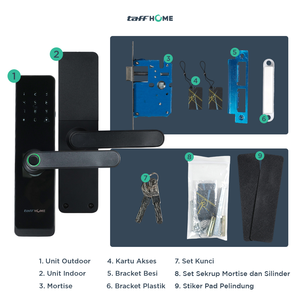 Gambar produk TaffHOME Smart Door Lock Fingerprint Password Card RFID Alarm - H1-XG