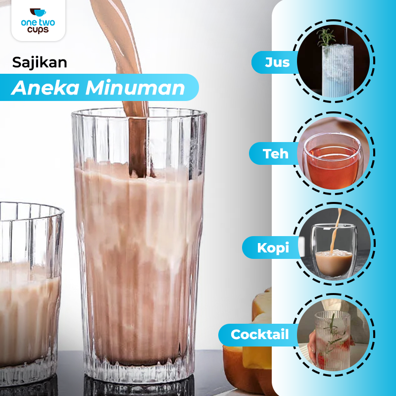 One Two Cups Gelas Kaca Aesthetic Kopi Teh Simple Striped Glass 314ml - J15 Gambar produk One Two Cups Gelas Kaca Aesthetic Kopi Teh Simple Striped Glass 314ml - J15