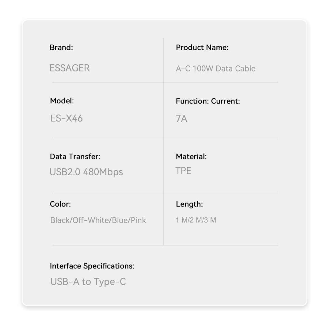 ESSAGER Kabel Data USB Type C Multifungsi Fast Charging 7A 100W 1M - ES-X46 Gambar produk ESSAGER Kabel Data USB Type C Multifungsi Fast Charging 7A 100W 1M - ES-X46