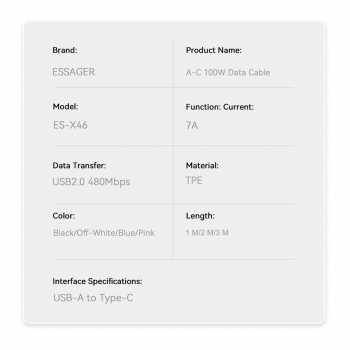 ESSAGER Kabel Data USB Type C Multifungsi Fast Charging 7A 100W 1M - ES-X46 Gambar produk ESSAGER Kabel Data USB Type C Multifungsi Fast Charging 7A 100W 1M - ES-X46