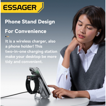 Gambar produk ESSAGER Wireless Charger Qi2 2in1 Magnetic Stand Desktop iPhone 15W - OJD-135
