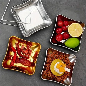 Gambar produk Aihogard Piring Makan Stainless Steel Square Korean Style 13cm - AG130
