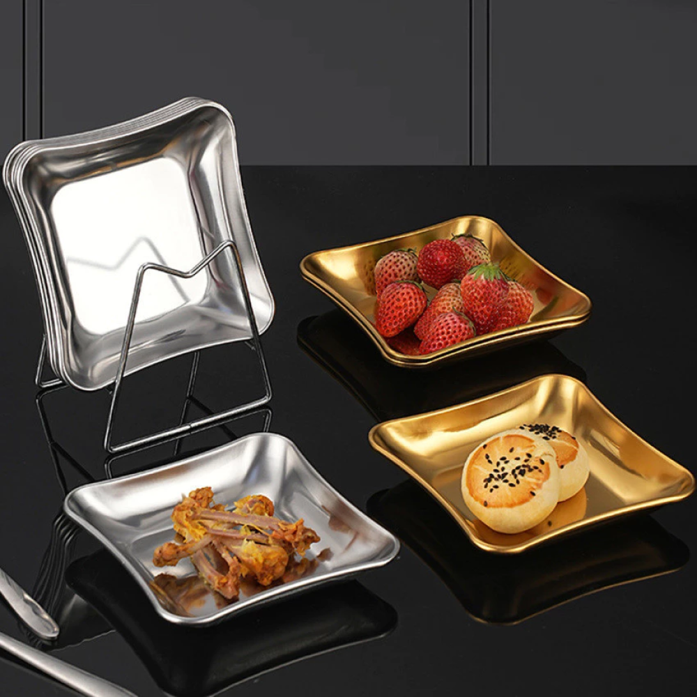 Gambar produk Aihogard Piring Makan Stainless Steel Square Korean Style 13cm - AG130