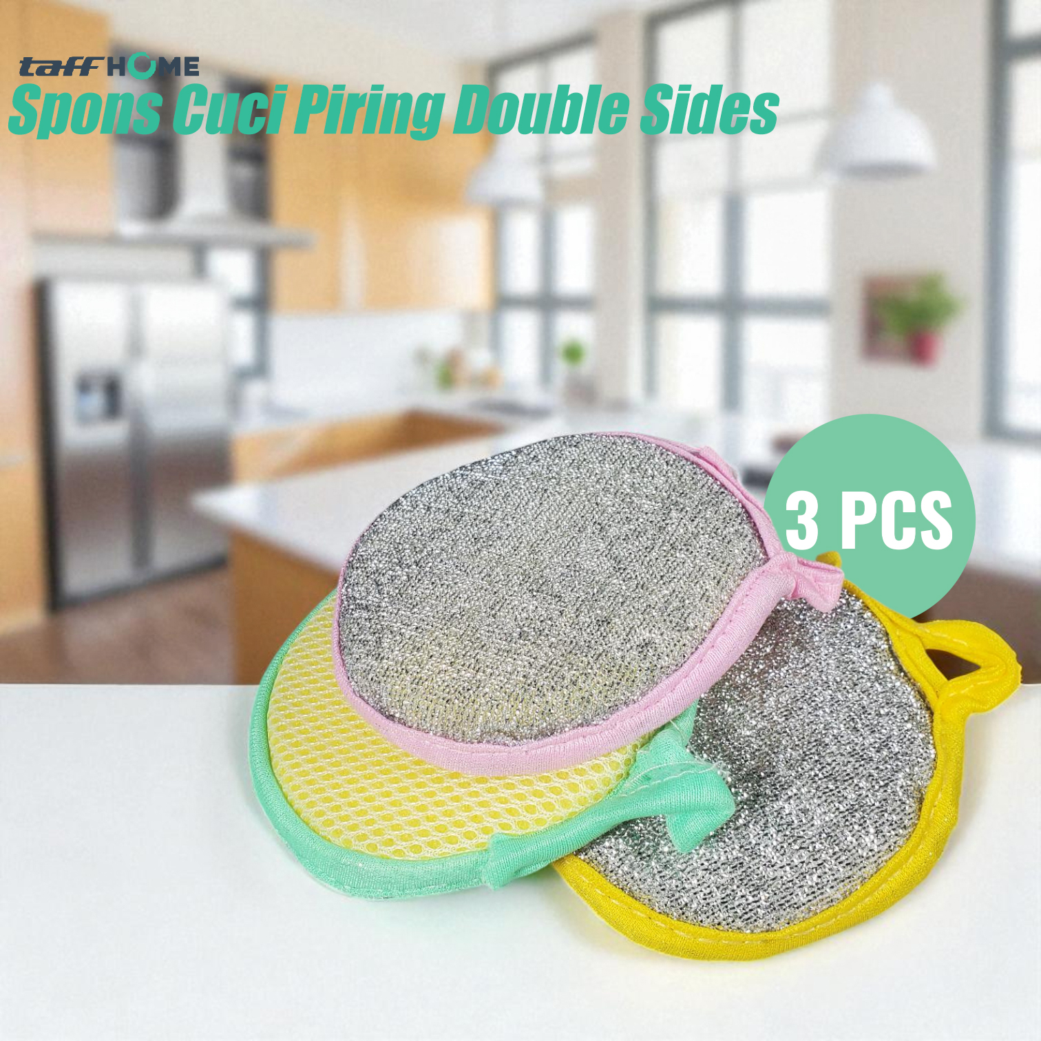 TaffHOME Spons Cuci Piring Double Side Cleaning Sponge 3 PCS - 020 Gambar produk TaffHOME Spons Cuci Piring Double Side Cleaning Sponge 3 PCS - 020