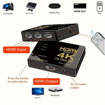 Gambar produk Duorem HDMI Switcher Splitter 3 Port 4K x 2K Ultra HD with Remote - DR105