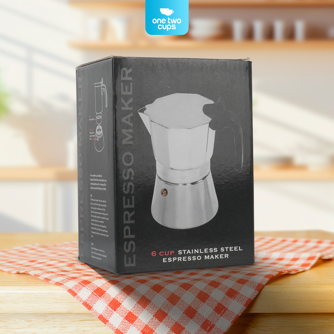 One Two Cups Moka Pot Italian Espresso Coffee Maker Stainless Steel 300ml - W-767 Gambar produk One Two Cups Moka Pot Italian Espresso Coffee Maker Stainless Steel 300ml - W-767