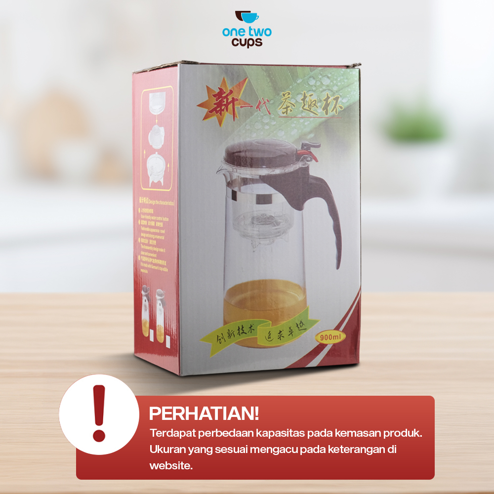 Gambar produk One Two Cups Teko Teh Kaca Saringan Tahan Panas Infuser Teapot 874ml - TP-757