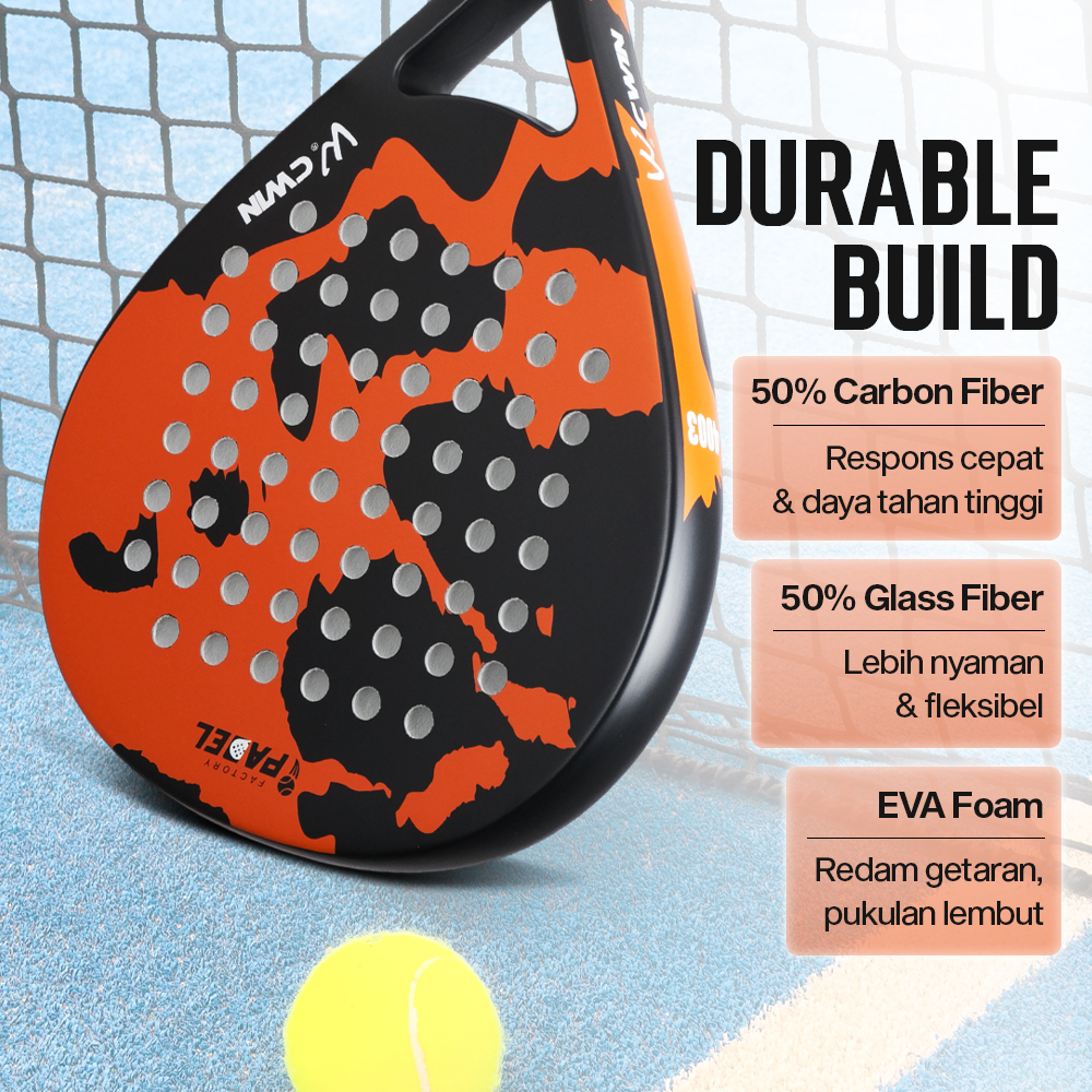 Gambar produk CWIN Raket Padel Teardrop Carbon Glass Fiber 3.8cm Thickness 360g - 4003