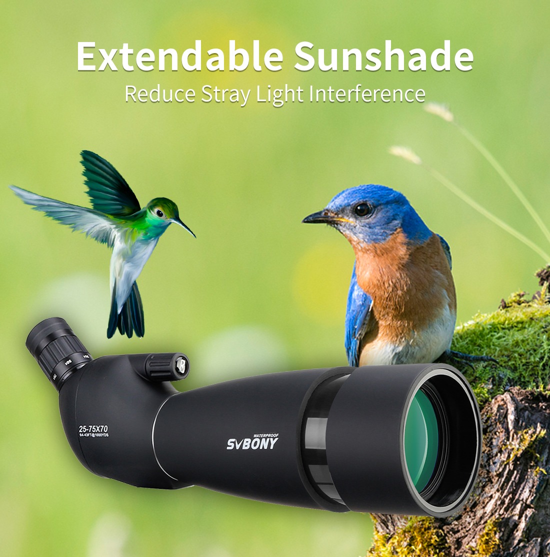 SVBONY Teleskop Spotting Scope 25-75X 70mm for Birding Photography - SV28 Gambar produk SVBONY Teleskop Spotting Scope 25-75X 70mm for Birding Photography - SV28