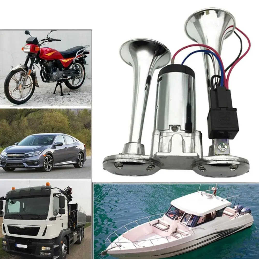 Gambar produk HX Klakson Terompet Truk Mobil Double Tube Horn Zinc Alloy 300dB 24V - H2