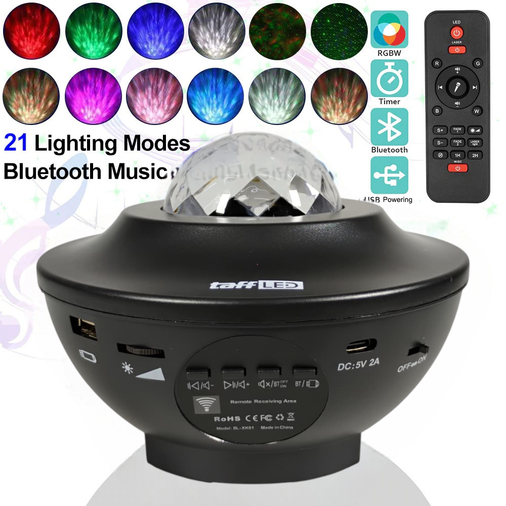 TaffLED Lampu Tidur Proyektor RGBW Active Speaker Bluetooth Remote - BR7706 Gambar produk TaffLED Lampu Tidur Proyektor RGBW Active Speaker Bluetooth Remote - BR7706