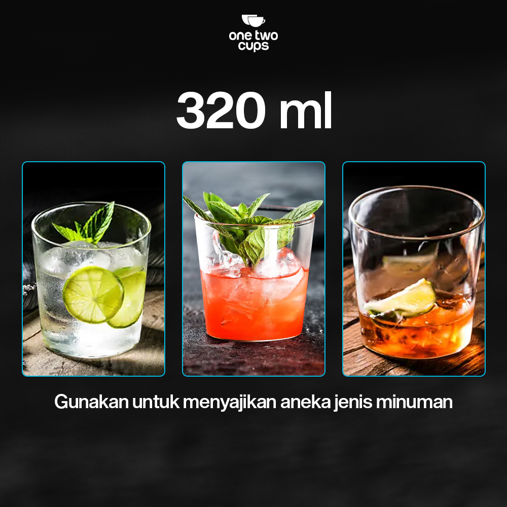 Gambar produk One Two Cups Gelas Whisky Cocktail Thin Bottom Style Rock Glass 320ml - UK32