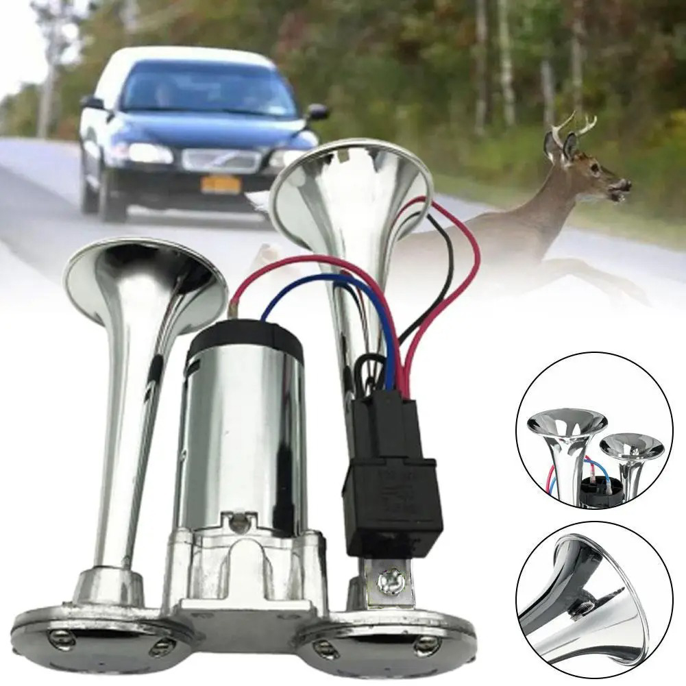 Gambar produk HX Klakson Terompet Truk Mobil Double Tube Horn Zinc Alloy 300dB 24V - H2