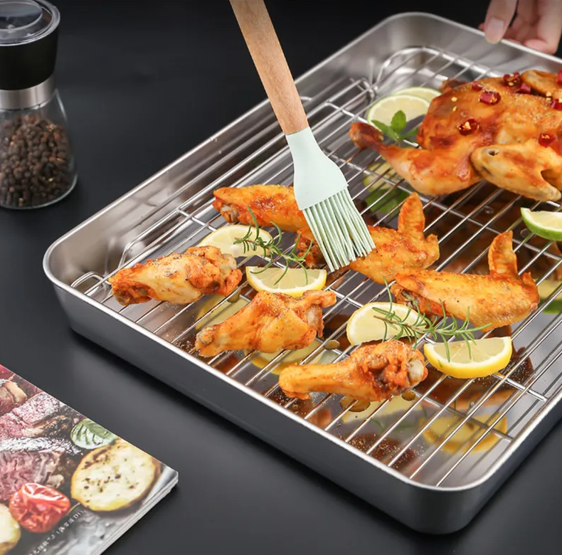 Eggy Loyang Nampan Tray Grill Pan Oven Stainless 430 with Mesh Frame 31x24x5cm - EG35 Gambar produk Eggy Loyang Nampan Tray Grill Pan Oven Stainless 430 with Mesh Frame 31x24x5cm - EG35