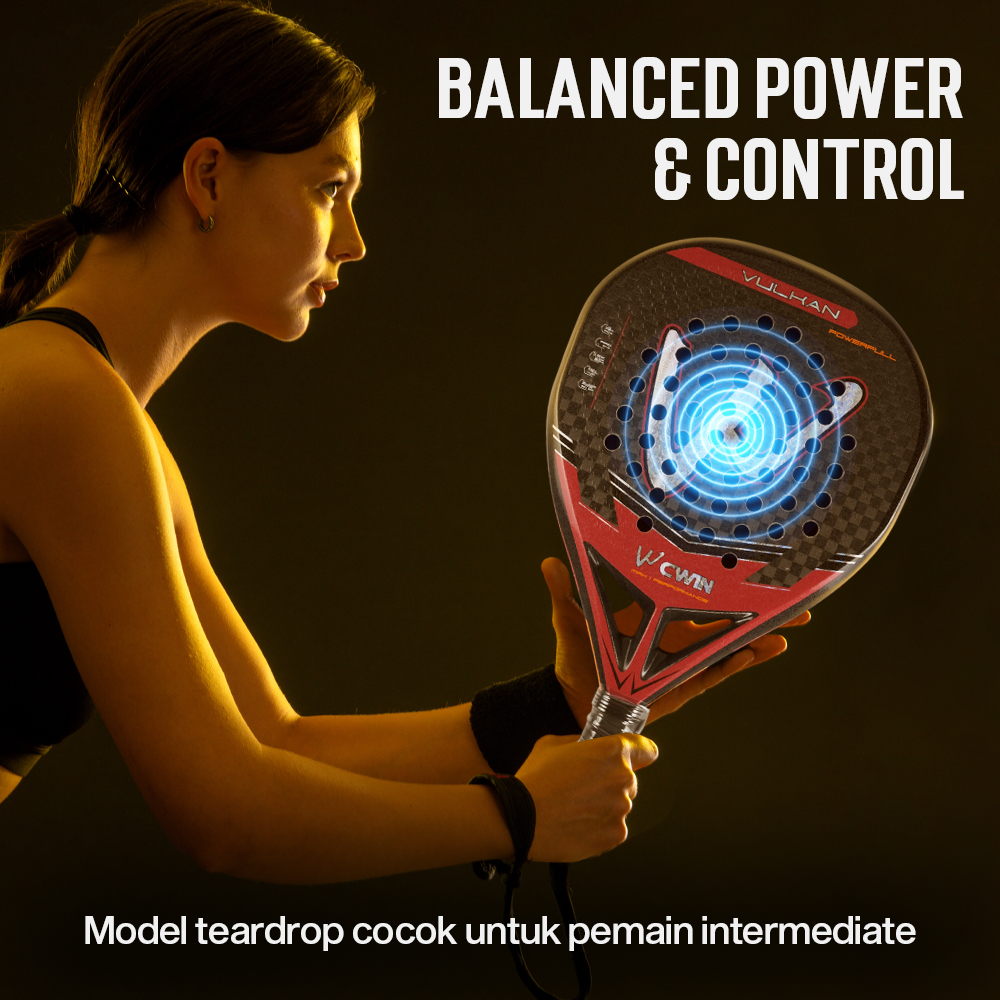 Gambar produk CWIN VULKAN Raket Padel Teardrop 12K Carbon Fiber 3.8cm Thickness 365g - 5025