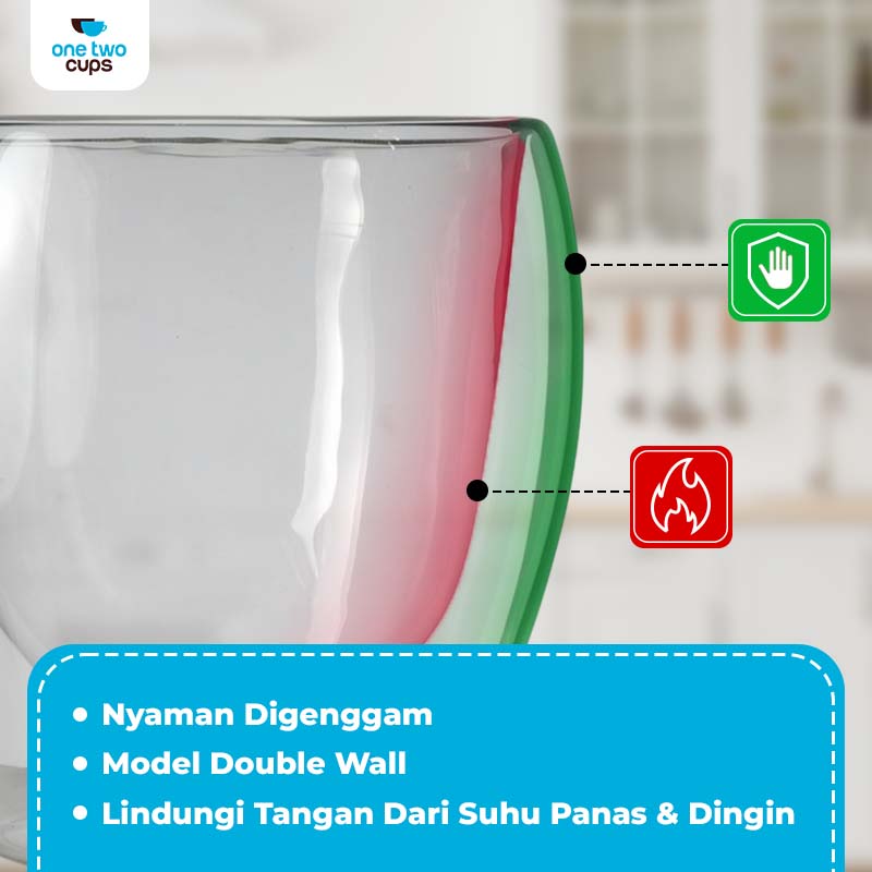 Gambar produk One Two Cups Gelas Kaca Aesthetic Tahan Panas Double Wall Glass 350ml - PLY1704