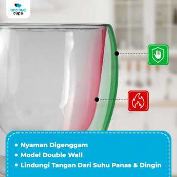 Gambar produk One Two Cups Gelas Kaca Aesthetic Tahan Panas Double Wall Glass 350ml - PLY1704