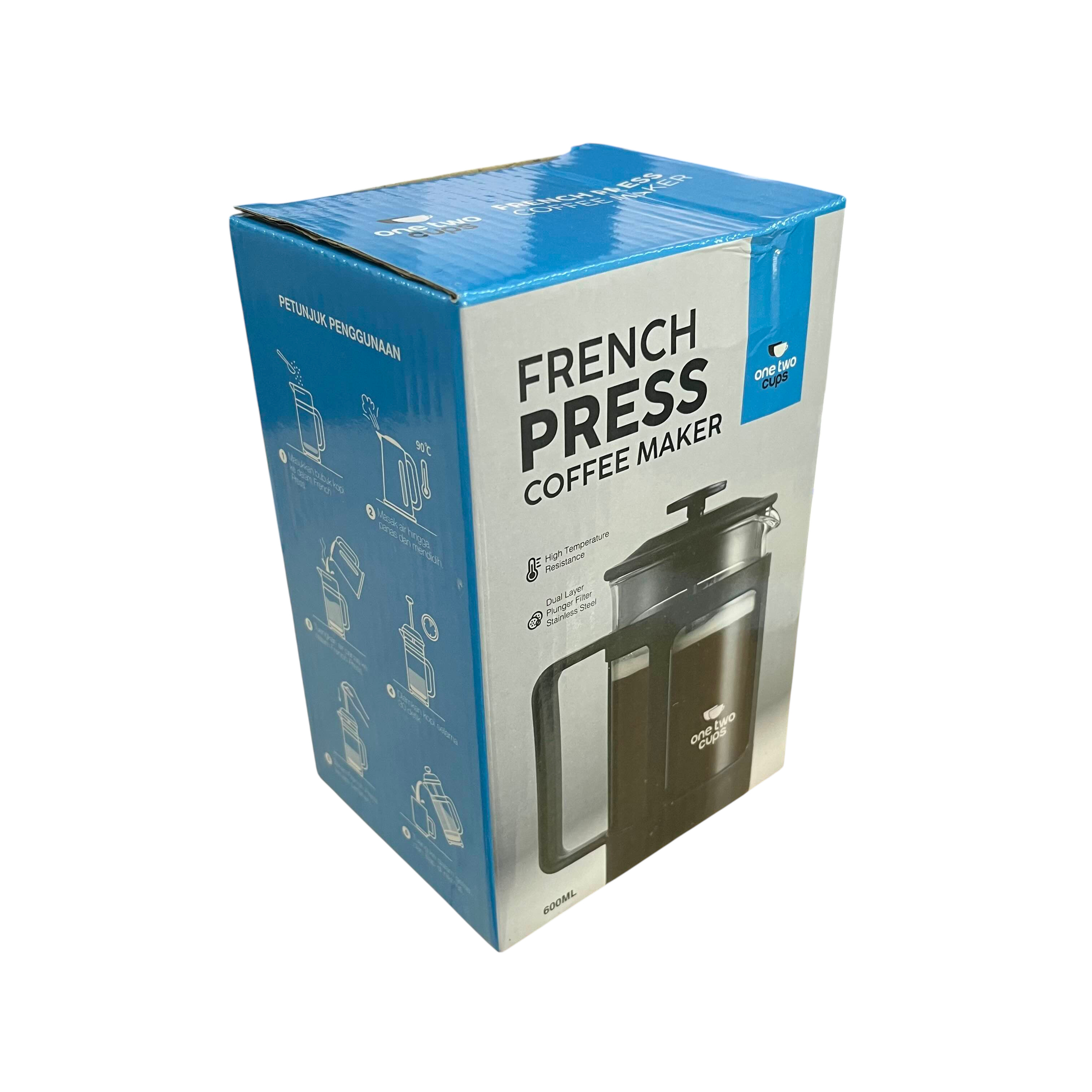 Gambar produk One Two Cups French Press Coffee Maker Pot Plunger Glass 600ml - KG73I