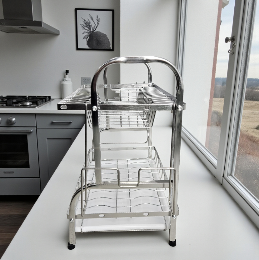 Treuy Rak Piring Dapur 2 Susun Stainless Steel 201 Drying Storage Rack - TR-201 Gambar produk Treuy Rak Piring Dapur 2 Susun Stainless Steel 201 Drying Storage Rack - TR-201