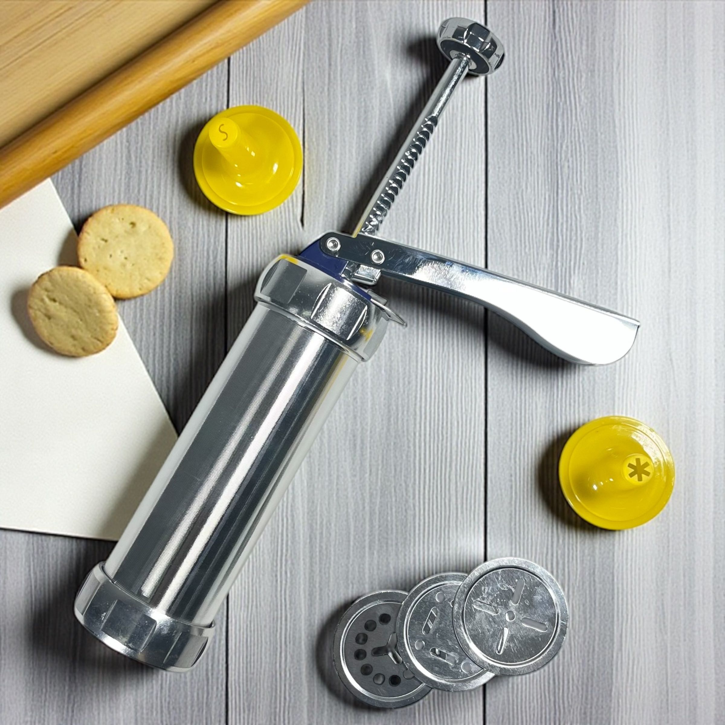 LUWIN Cetakan Kue Kering Semprit Churros Cookie Press Gun 20 PCS - D063 Gambar produk LUWIN Cetakan Kue Kering Semprit Churros Cookie Press Gun 20 PCS - D063