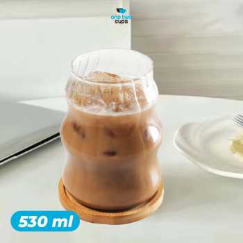 One Two Cups Gelas Kaca Aesthetic Kopi Teh Wave Stripe Shape - GK24