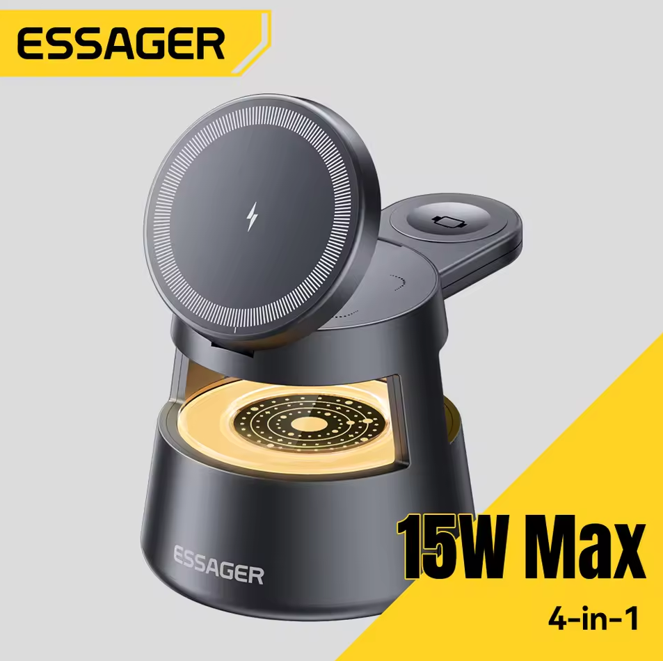 Gambar produk ESSAGER Wireless Charger Station 4in1 Stand Desktop iPhone Apple 15W - OJD-132