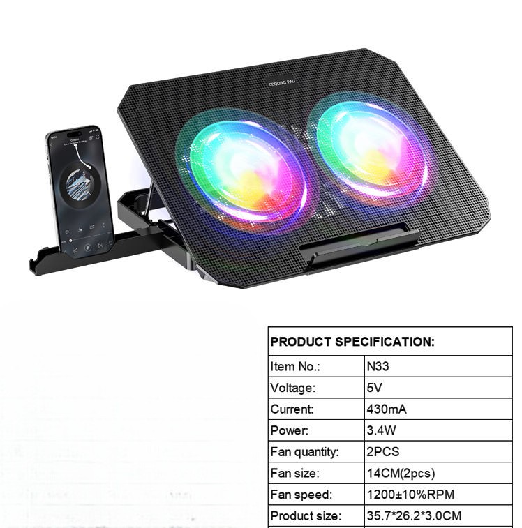 iDock Cooling Pad Laptop Gaming Kipas Pendingin 2 Fan 17 Inch with RGB - N33 Gambar produk iDock Cooling Pad Laptop Gaming Kipas Pendingin 2 Fan 17 Inch with RGB - N33