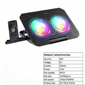 iDock Cooling Pad Laptop Gaming Kipas Pendingin 2 Fan 17 Inch with RGB - N33 Gambar produk iDock Cooling Pad Laptop Gaming Kipas Pendingin 2 Fan 17 Inch with RGB - N33