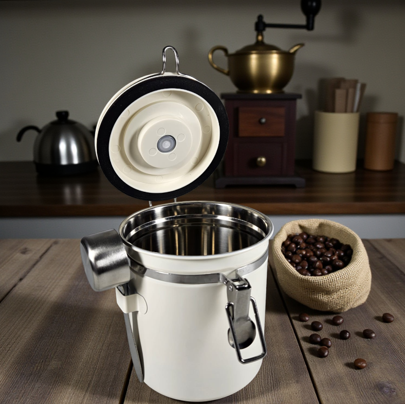 Gambar produk One Two Cups Toples Stainless Biji Kopi Rekam Tanggal Storage Jar 1.5L - MSS19