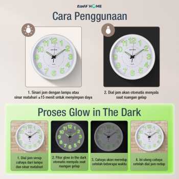 Gambar produk TaffHOME Jam Dinding Bulat Quartz Luminous Glow in The Dark 30cm MDB4