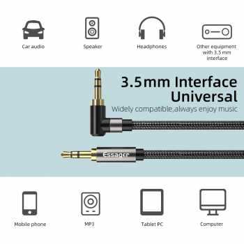 Gambar produk ESSAGER Kabel AUX 3.5mm Audio Jack HiFi Elbow Adaptor 1.5M - EYP35-WTA01