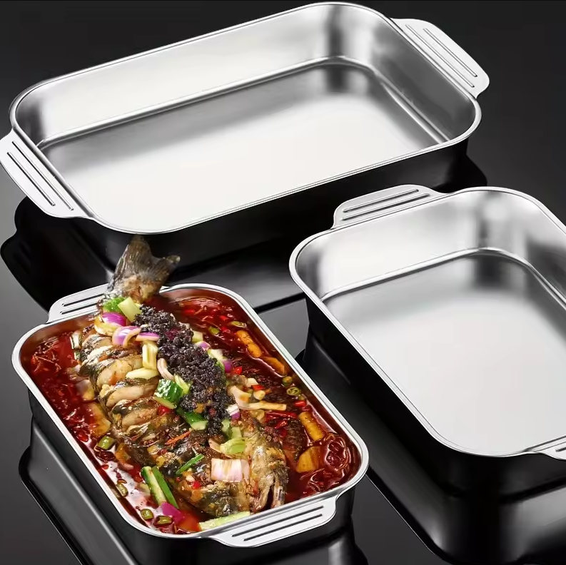 NLSLASI Loyang Nampan Tray Bakeware Grill Pan Magnetic Stainless 410 37x22x5cm - NL31 Gambar produk NLSLASI Loyang Nampan Tray Bakeware Grill Pan Magnetic Stainless 410 37x22x5cm - NL31
