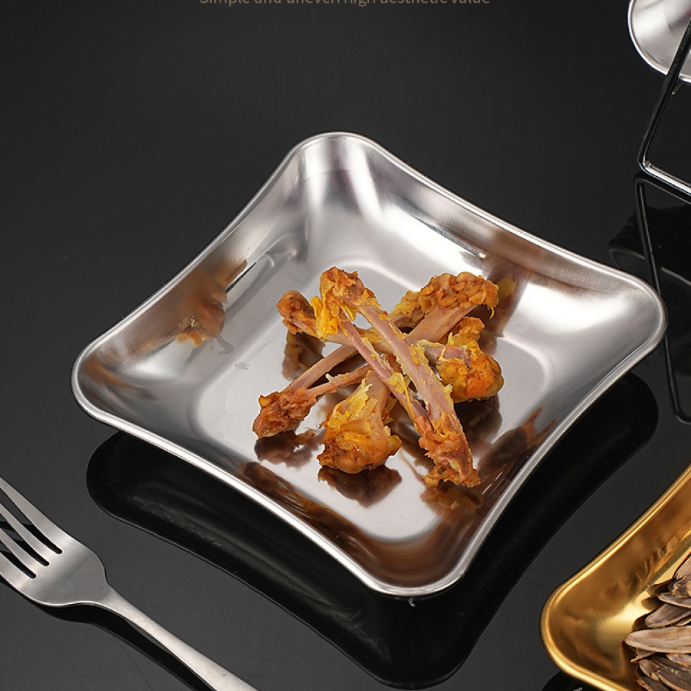 Gambar produk Aihogard Piring Makan Stainless Steel Square Korean Style 13cm - AG130