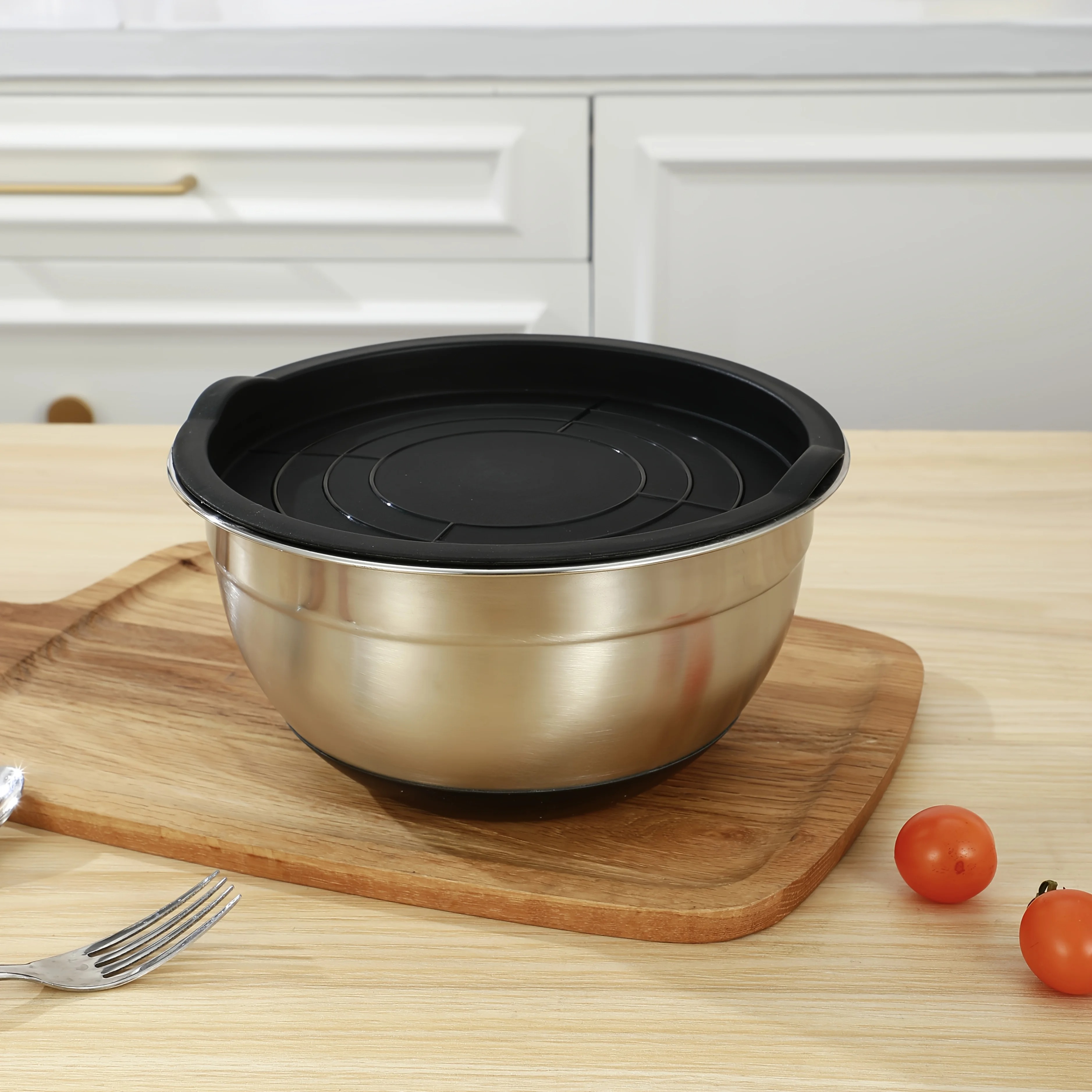 Gambar produk MEJIMA Baskom Stainless Steel 201 Mixing Bowl Anti Slip Bottom Lid 28cm - MJ-201