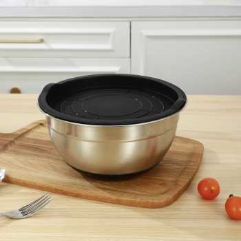 Gambar produk MEJIMA Baskom Stainless Steel 201 Mixing Bowl Anti Slip Bottom Lid 28cm - MJ-201